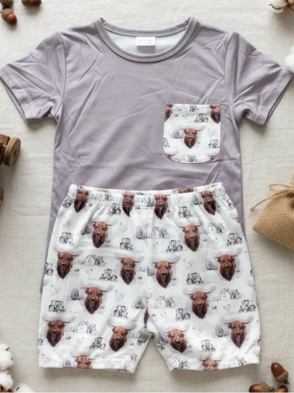 Kids Short Sleeve Set with Printed Shorts
